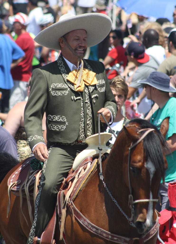 Horse rider in Mexican vaquero costume in the Huntington Beach parade. 